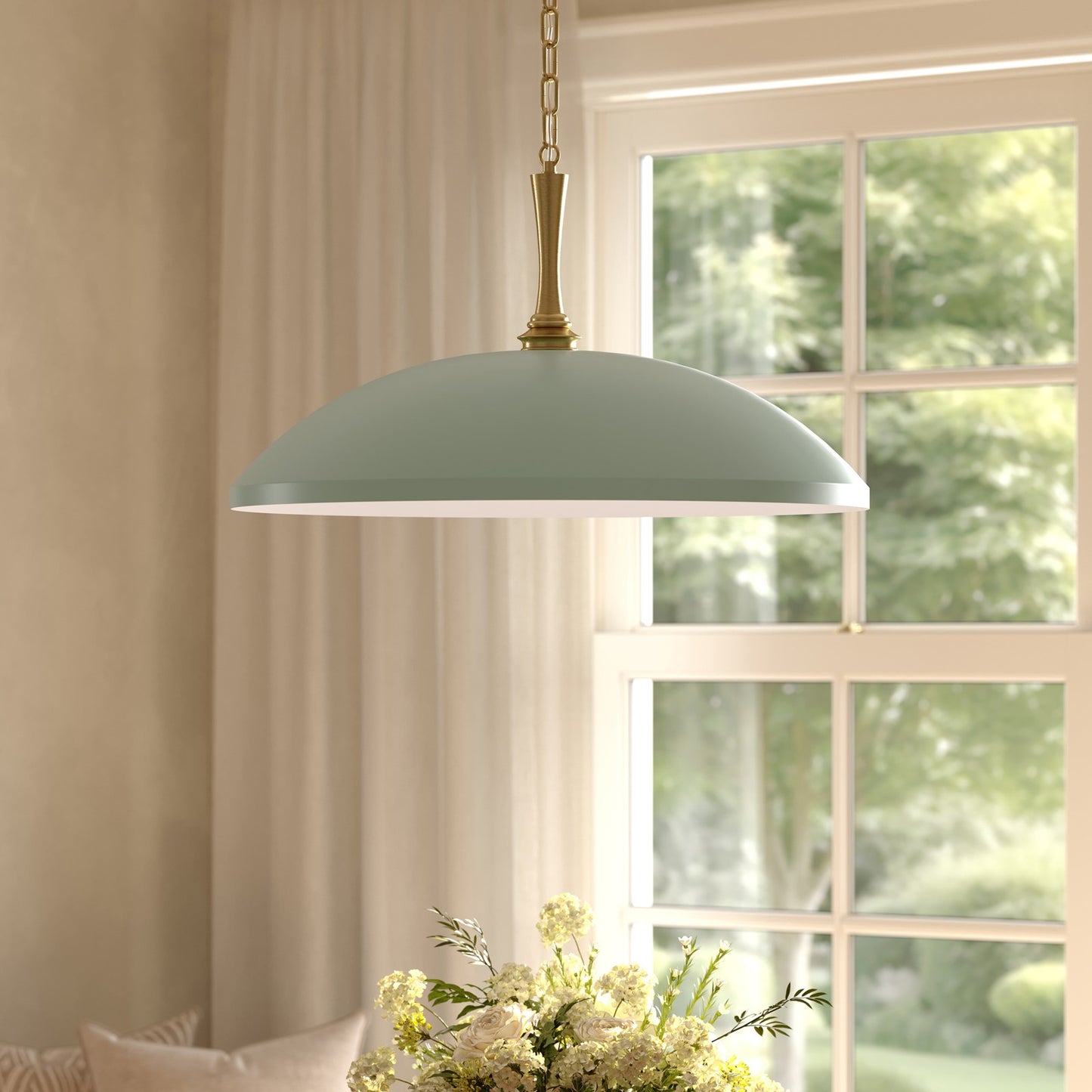 Kichler Delarosa 24in 1-Light Pendant | Traditional Heritage Green Steel Dome Shade | Kitchen Island & Dining Room | 24 x 24 x 12.75 in | Model 52637HGN