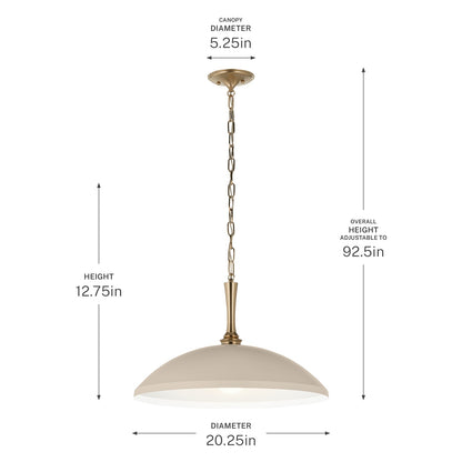 Kichler Delarosa 24in 1-Light Pendant | Traditional Greige Steel Dome Shade | Kitchen Island & Dining Room | 24 x 24 x 12.25 in | Model 52638GRG
