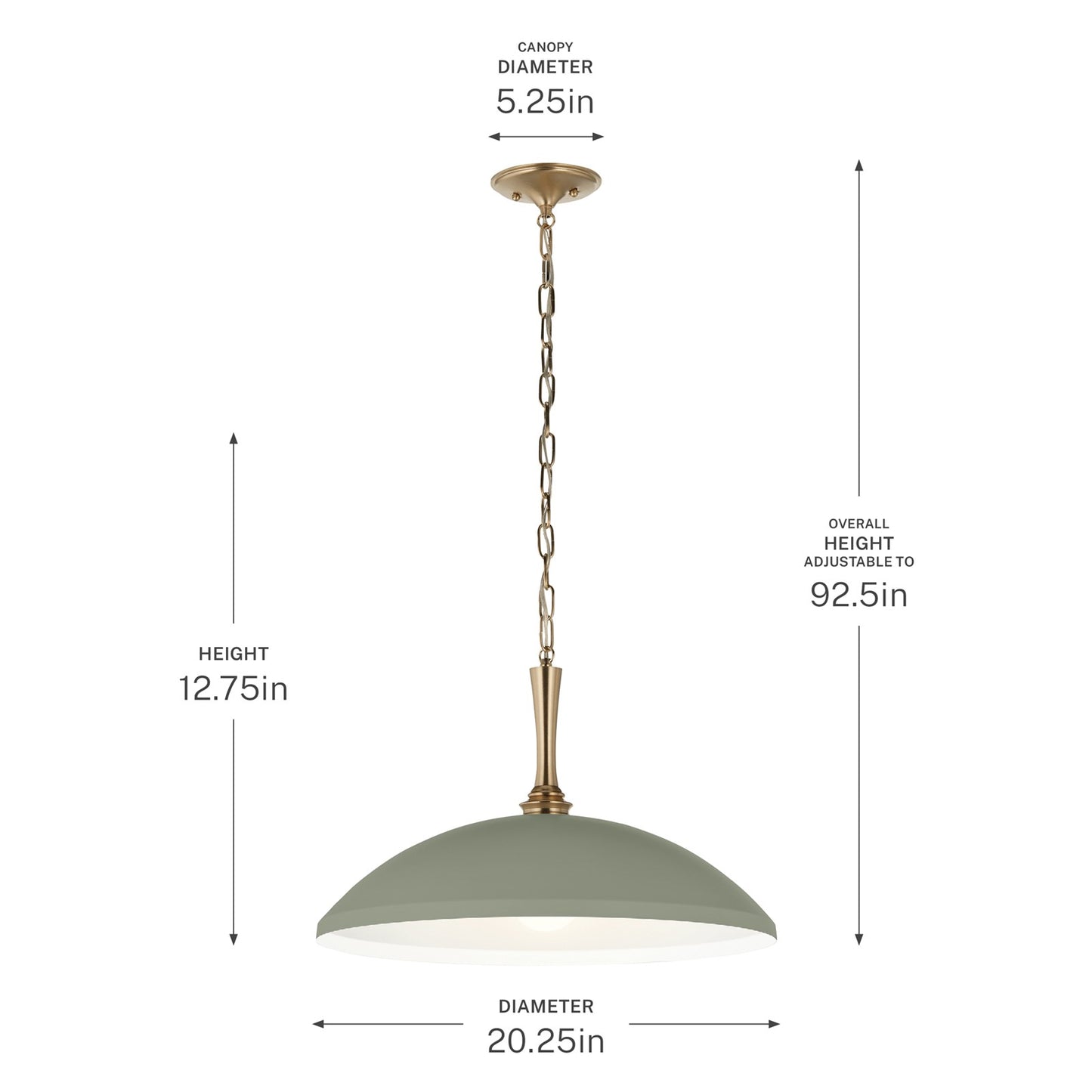 Kichler Delarosa 24in 1-Light Pendant | Traditional Heritage Green Steel Dome Shade | Kitchen Island & Dining Room | 24 x 24 x 12.25 in | Model 52638HGN