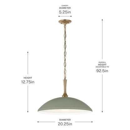 Kichler Delarosa 24in 1-Light Pendant | Traditional Heritage Green Steel Dome Shade | Kitchen Island & Dining Room | 24 x 24 x 12.25 in | Model 52638HGN