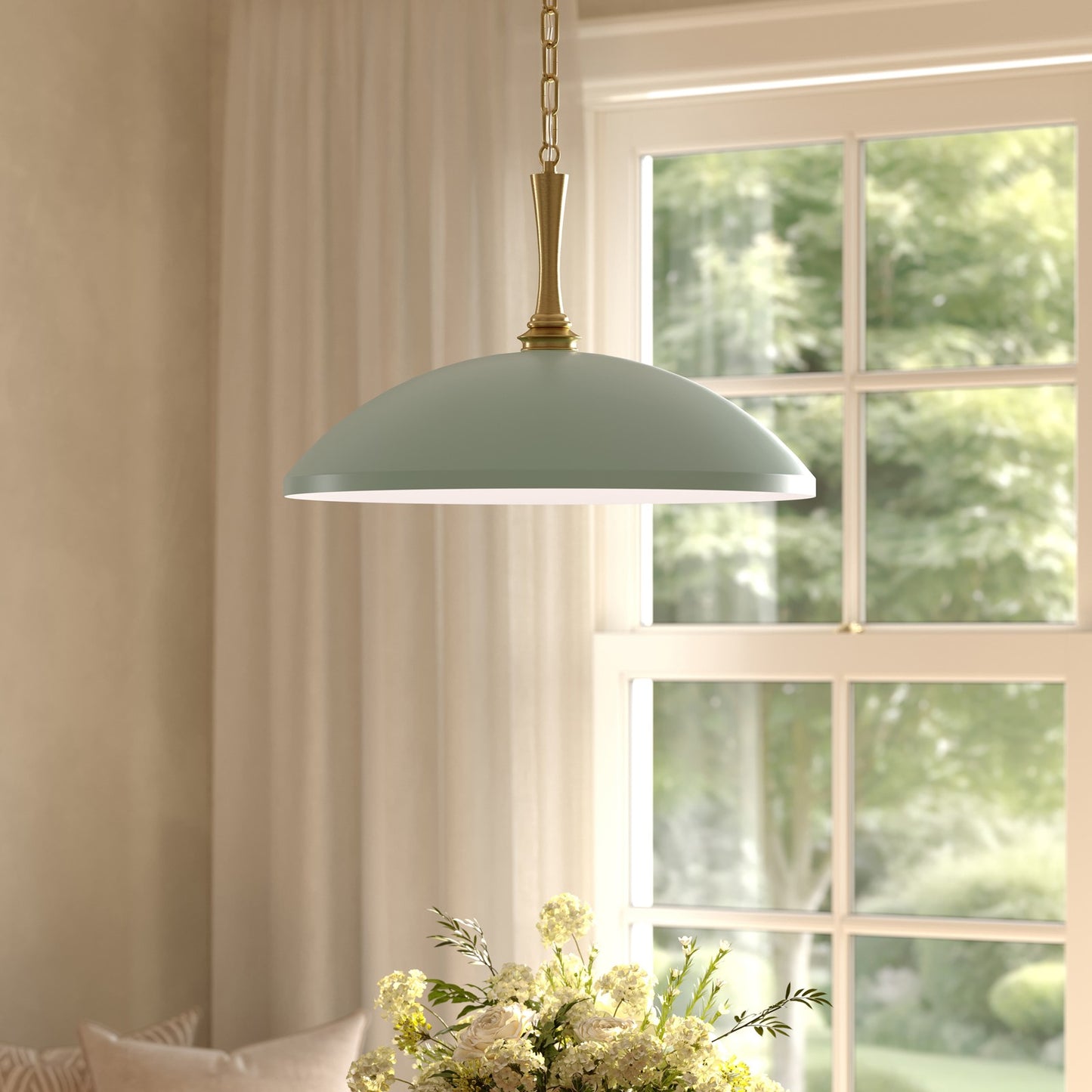 Kichler Delarosa 24in 1-Light Pendant | Traditional Heritage Green Steel Dome Shade | Kitchen Island & Dining Room | 24 x 24 x 12.25 in | Model 52638HGN