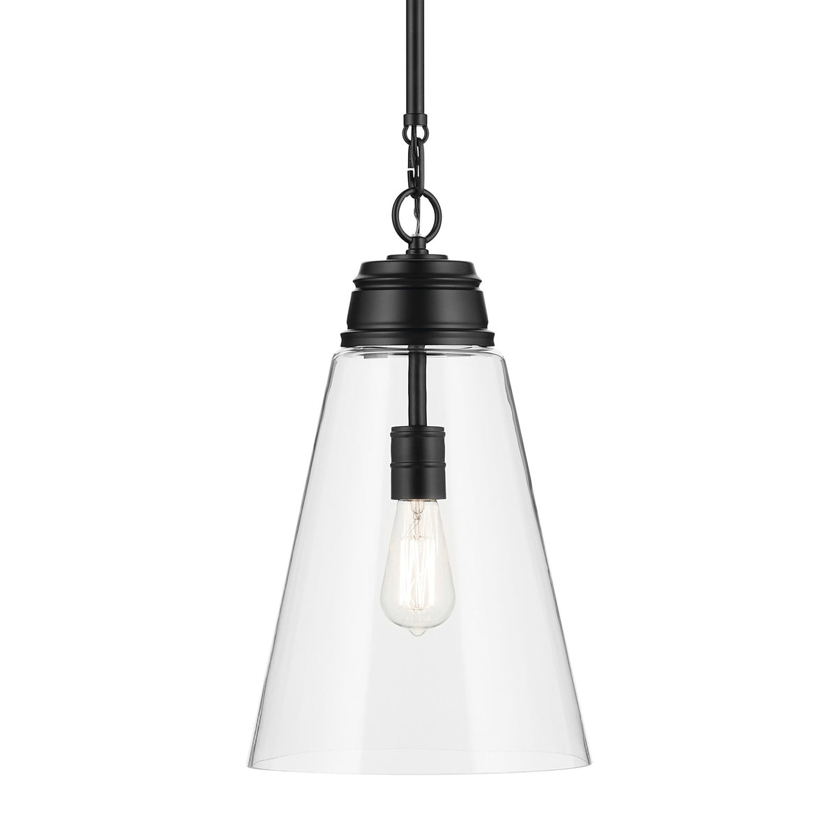 Kichler Marsailli 19in 1-Light Pendant | Traditional Black and Clear Glass | Kitchen Island & Dining Room | 19 H x 11.5 Dia in | Model 52661BKCLR