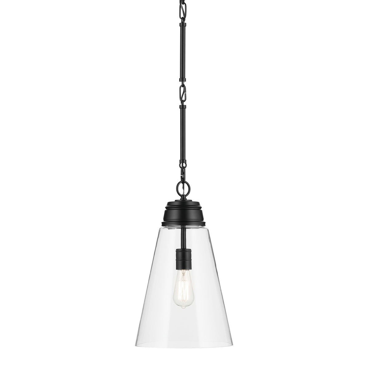 Kichler Marsailli 19in 1-Light Pendant | Traditional Black and Clear Glass | Kitchen Island & Dining Room | 19 H x 11.5 Dia in | Model 52661BKCLR
