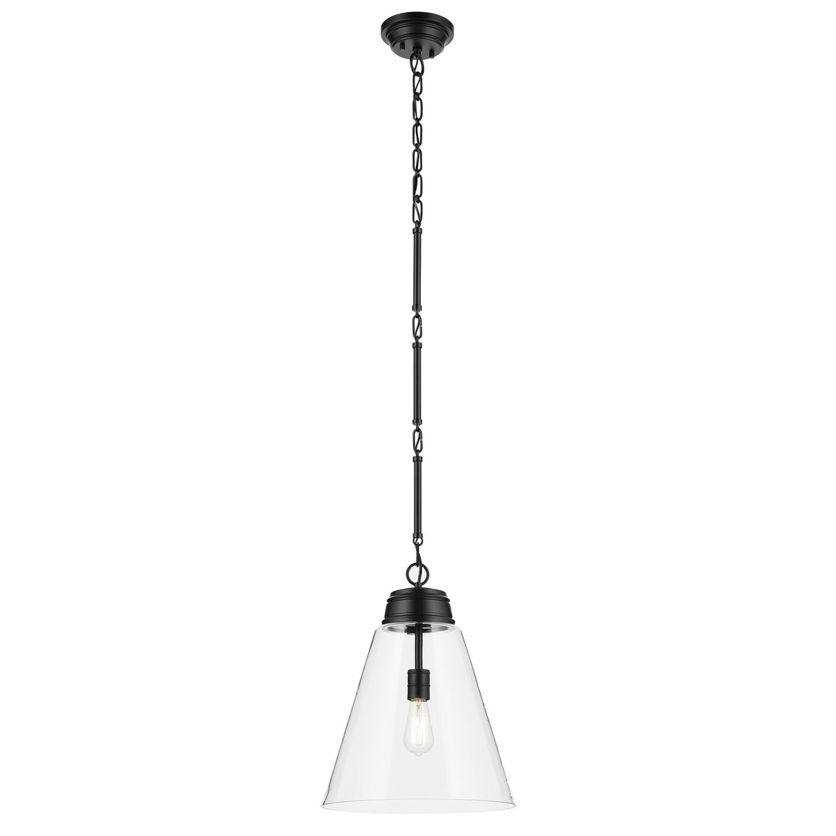 Kichler Marsailli 20in 1-Light Pendant | Traditional Black and Clear Glass | Kitchen Island | 19.75 x 15.75 in | Model 52662BKCLR
