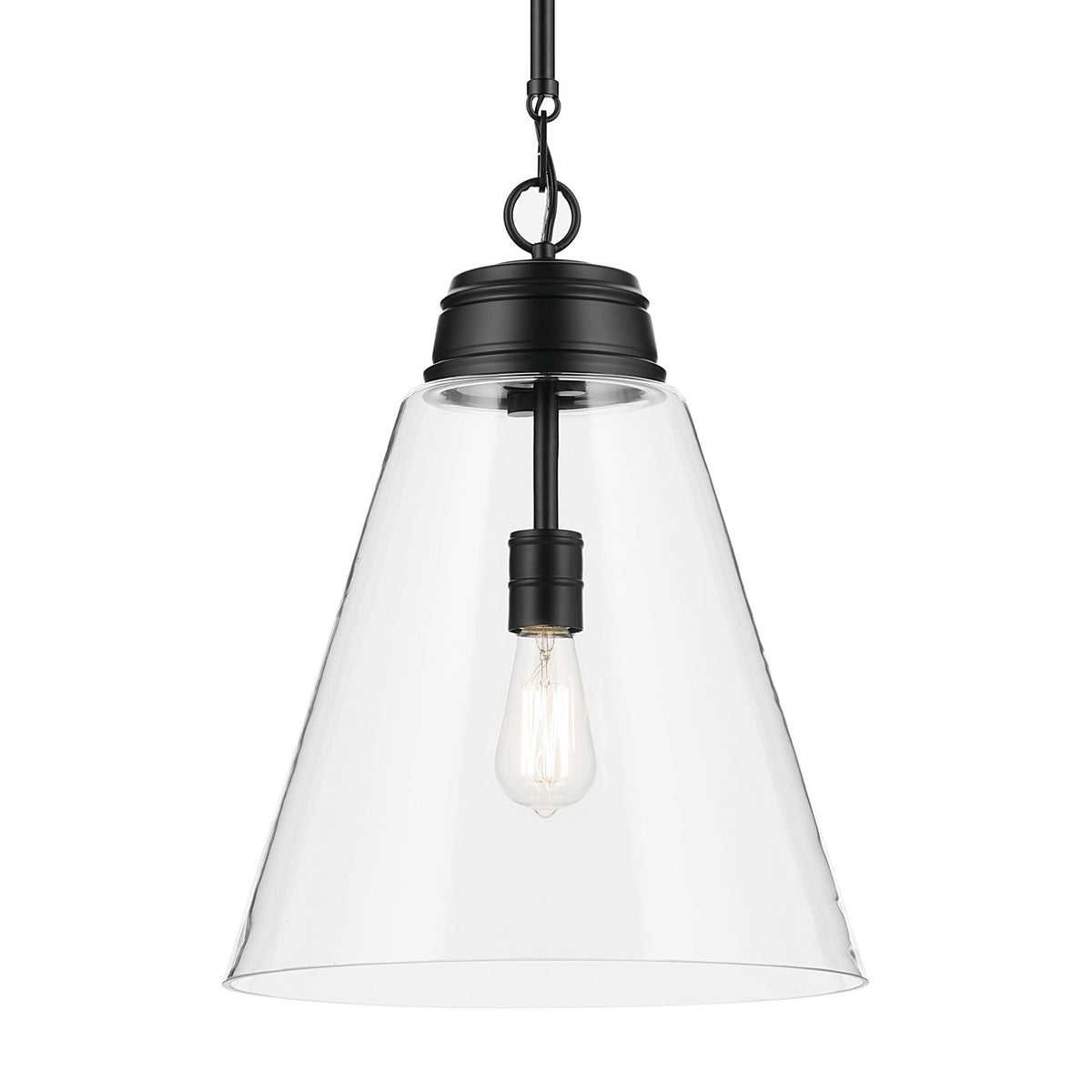 Kichler Marsailli 20in 1-Light Pendant | Traditional Black and Clear Glass | Kitchen Island | 19.75 x 15.75 in | Model 52662BKCLR