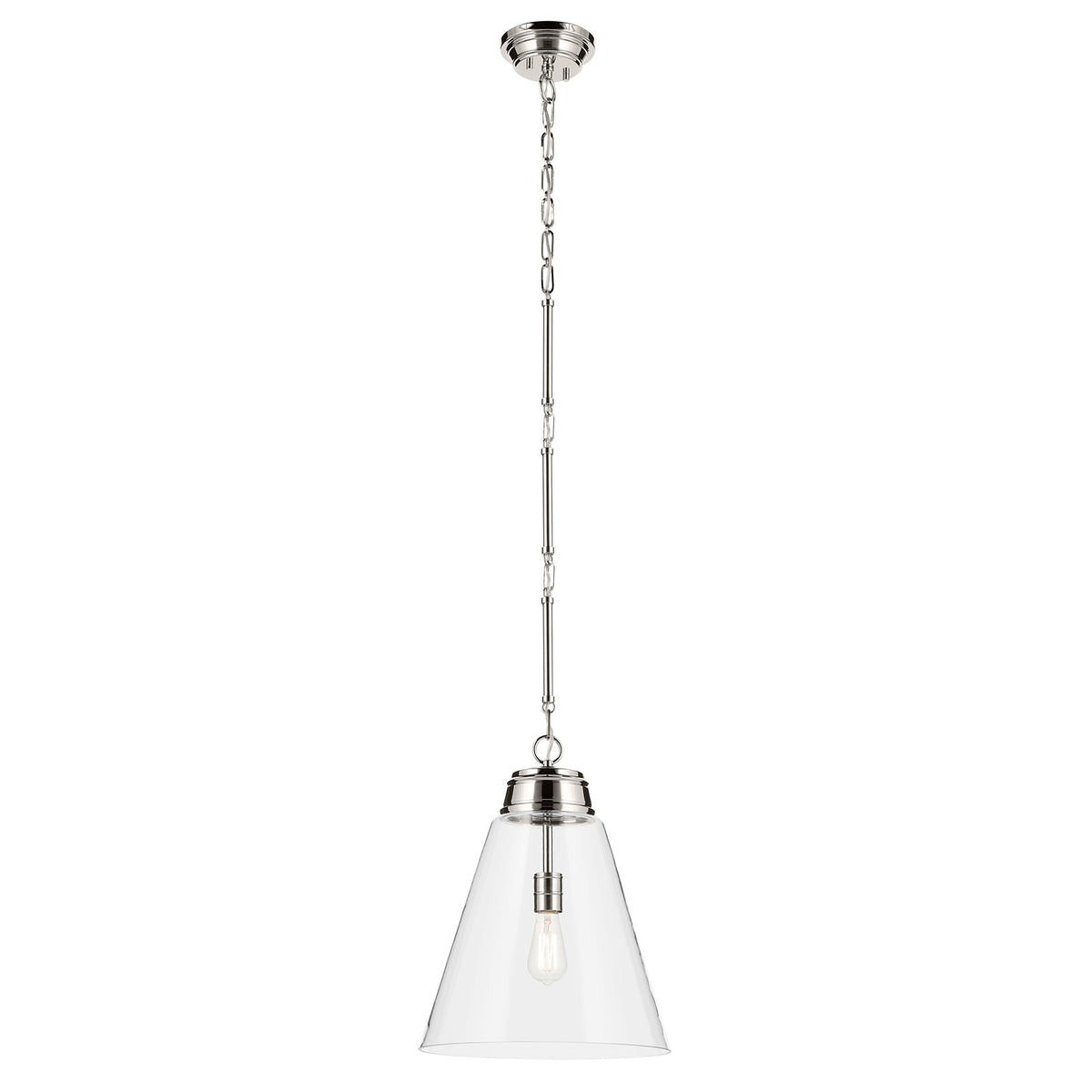 Kichler Marsailli 20in 1-Light Pendant | Traditional Polished Nickel and Clear Glass | Kitchen Island & Dining Room | Model 52662PNCLR
