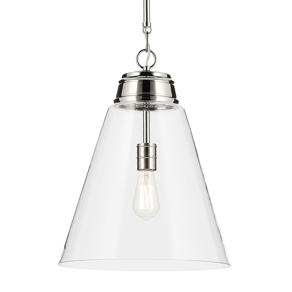 Kichler Marsailli 20in 1-Light Pendant | Traditional Polished Nickel and Clear Glass | Kitchen Island & Dining Room | Model 52662PNCLR