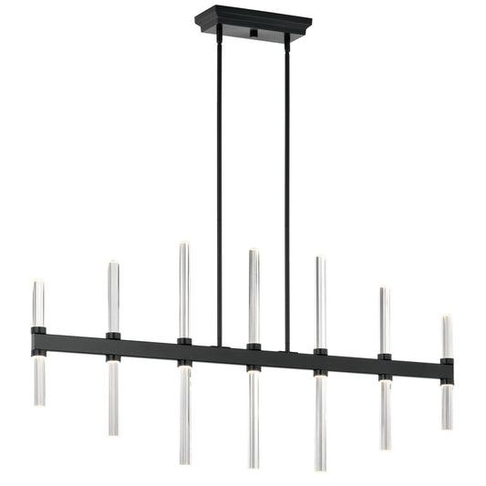 Kichler Sycara 48in 14-Light Linear Chandelier | Modern Minimal Black and Clear Optical Crystal | Dining Room & Living Room | Model 52670BK