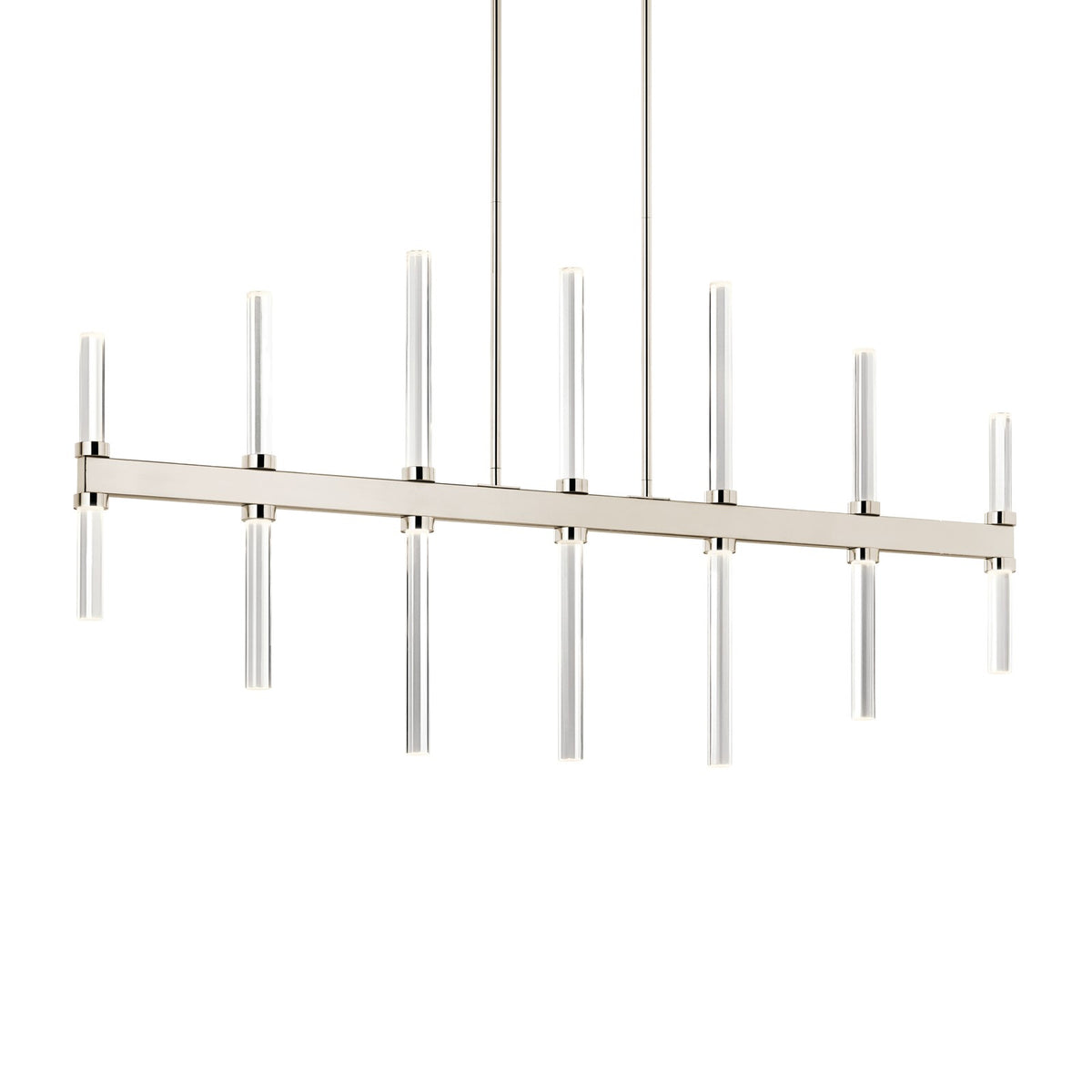 Kichler Sycara 48in 14-Light Linear Chandelier | Polished Nickel Steel and Clear Optical Crystal | Dining Room & Kitchen Island | Model 52670PN