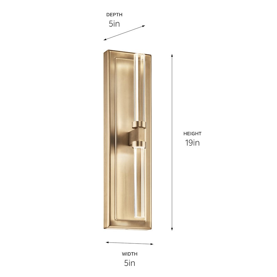 Kichler Sycara 19in 2-Light Wall Sconce | Champagne Bronze Steel and Clear Optical Crystal | Bedroom & Hallway Accent | 5 x 19 in | Model 52671CPZ