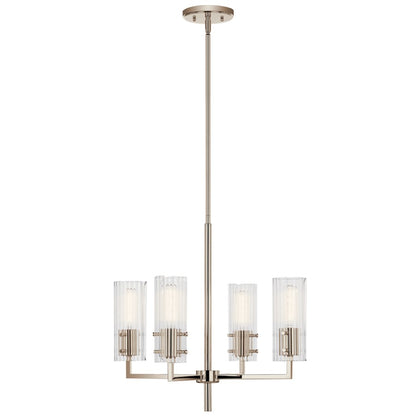 4 Light Small Chandelier, Nickel Fluted