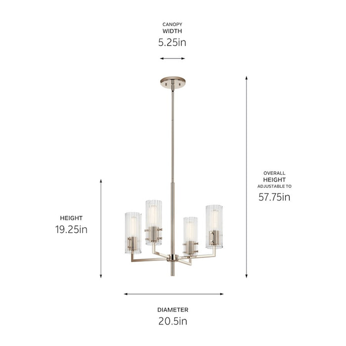 Kichler Velestino 4Lt Round 19.25" Chandelier 1 Tier SM, Nickel Fluted