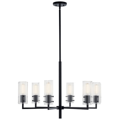 6 Light Chandelier, Medium, Black Fluted