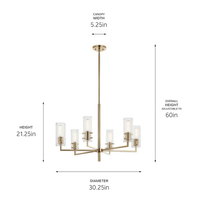 Kichler Velestino 6Lt Round 21" Chandelier 1 Tier MED, Bronze Flute