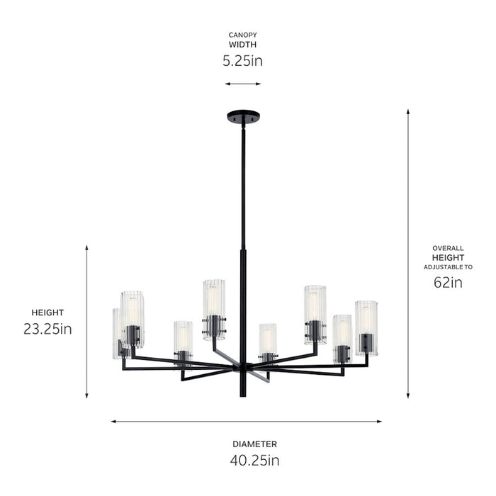 Kichler Velestino 8Lt Round 23.25" Chandelier 1 Tier LG, Black Fluted