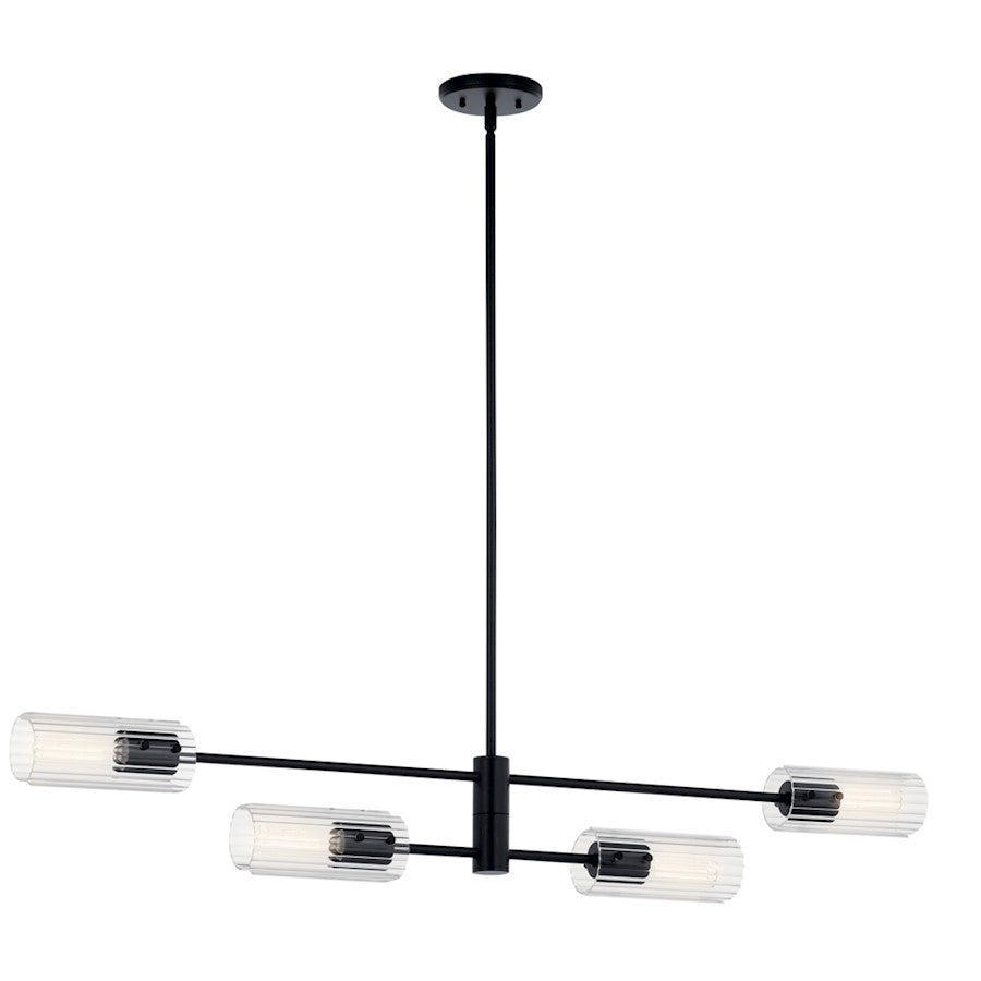 Kichler Velestino 4Lt Linear 7" Chandelier Single, Black/Clear Fluted - 52681BK