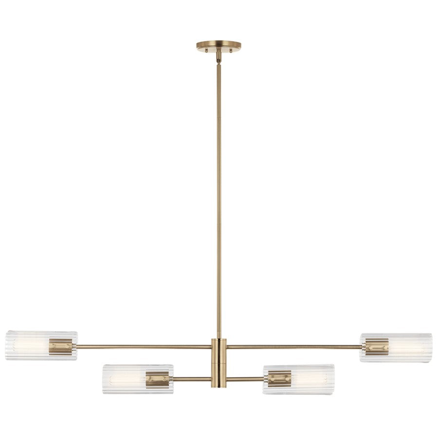 4 Light Linear 7" Chandelier Single, Bronze Fluted