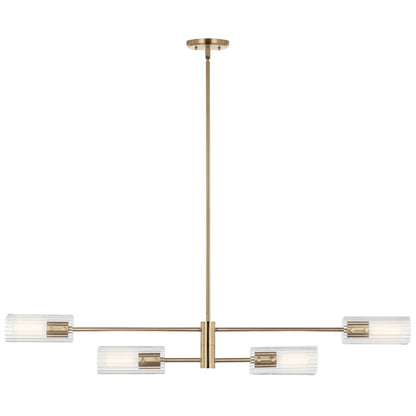 4 Light Linear 7" Chandelier Single, Bronze Fluted