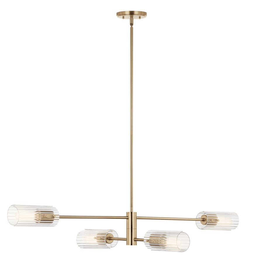 4 Light Linear 7" Chandelier Single, Bronze Fluted