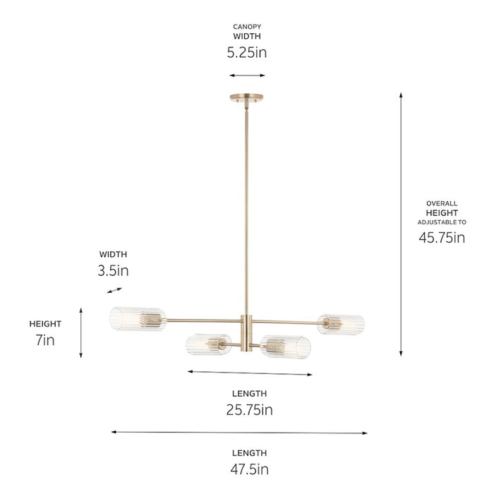 Kichler Velestino 4Lt Linear 7" Chandelier Single, Bronze Fluted