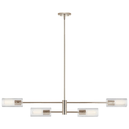 4 Light Linear 7" Chandelier Single, Nickel