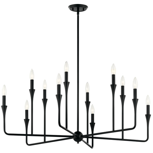 Kichler Alvaro 12-Light Chandelier | Black Steel Tiered | Living & Dining Room | 20in H, Dimmable | Model 52692BK