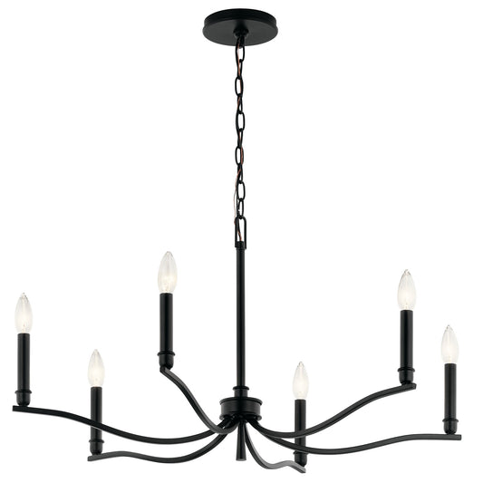 Kichler Malene 17in 6-Light Chandelier | Traditional Black Steel | Dining Room & Living Room | 17.75 in H, Dimmable | Model 52695BK