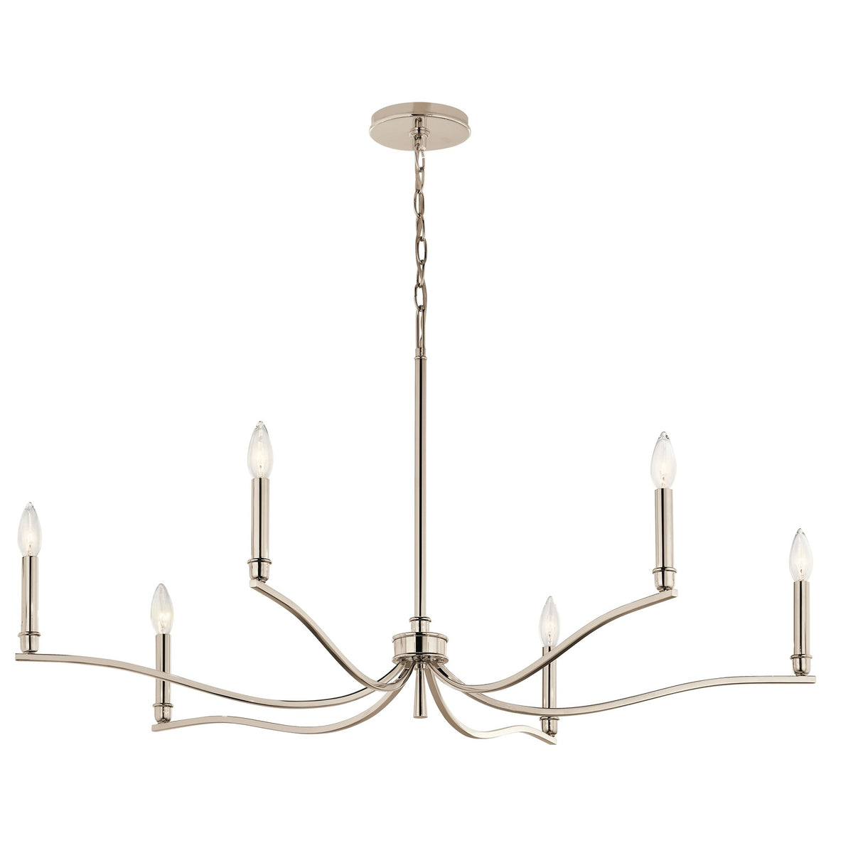 Kichler Malene 22in 6-Light Chandelier | Modern Polished Nickel Steel | Dining Room & Living Room | 22.25 in H, Sloped Ceiling | Model 52696PN
