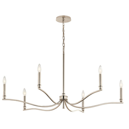 Kichler Malene 22in 6-Light Chandelier | Modern Polished Nickel Steel | Dining Room & Living Room | 22.25 in H, Sloped Ceiling | Model 52696PN