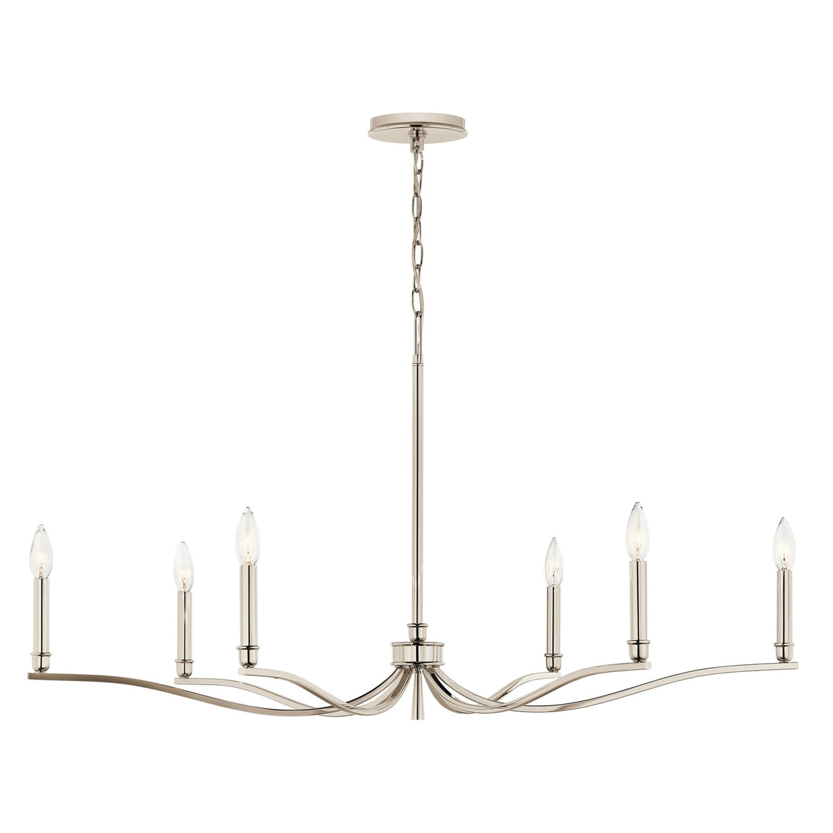 Kichler Malene 22in 6-Light Chandelier | Modern Polished Nickel Steel | Dining Room & Living Room | 22.25 in H, Sloped Ceiling | Model 52696PN