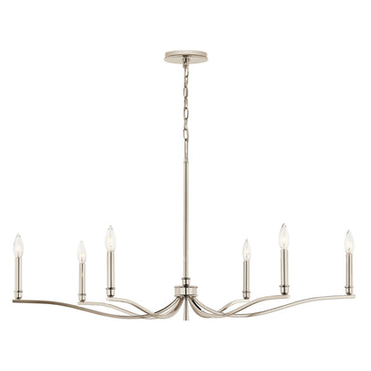 Kichler Malene 22in 6-Light Chandelier | Modern Polished Nickel Steel | Dining Room & Living Room | 22.25 in H, Sloped Ceiling | Model 52696PN