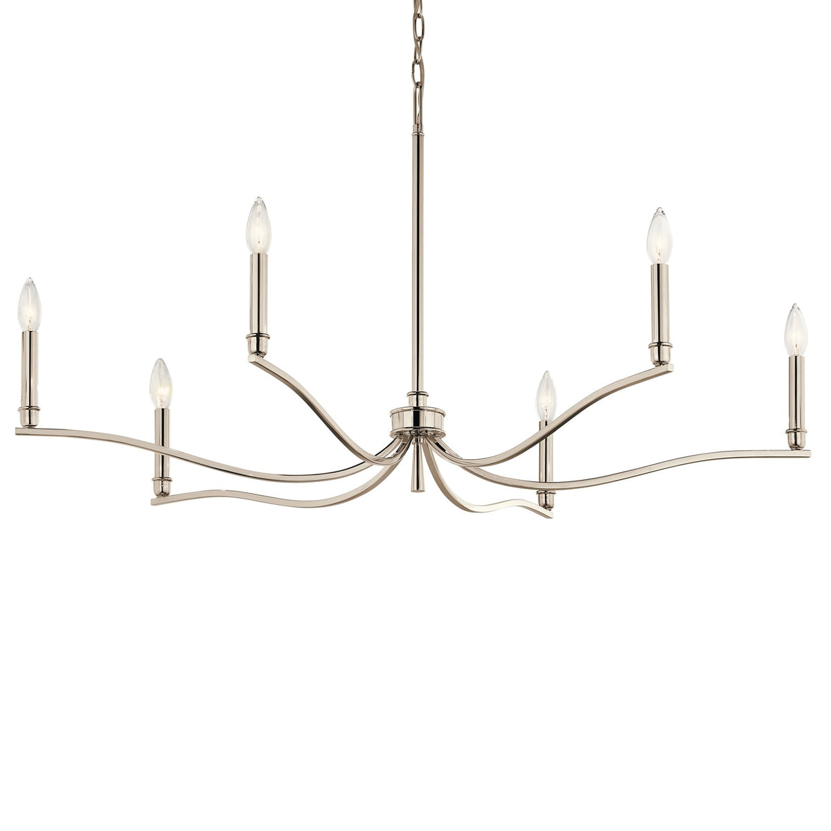 Kichler Malene 22in 6-Light Chandelier | Modern Polished Nickel Steel | Dining Room & Living Room | 22.25 in H, Sloped Ceiling | Model 52696PN