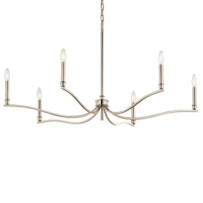 Kichler Malene 22in 6-Light Chandelier | Modern Polished Nickel Steel | Dining Room & Living Room | 22.25 in H, Sloped Ceiling | Model 52696PN