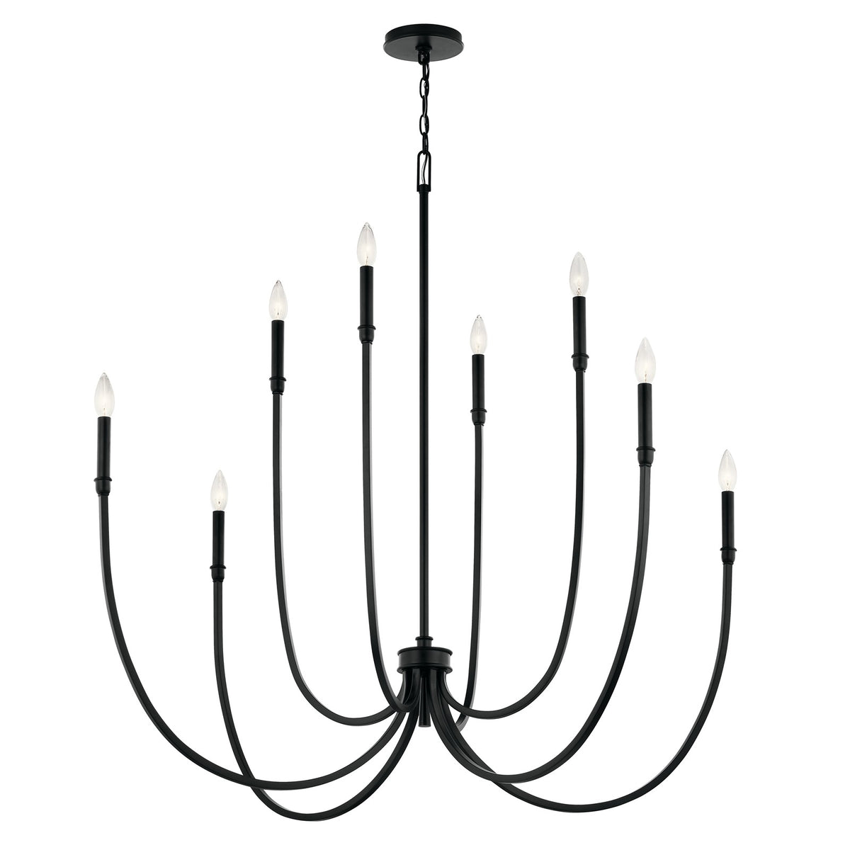 Kichler Malene 43in 8-Light Chandelier | Tiered Black Steel | Foyer & Dining Room | 43.5 in H | Model 52699BK