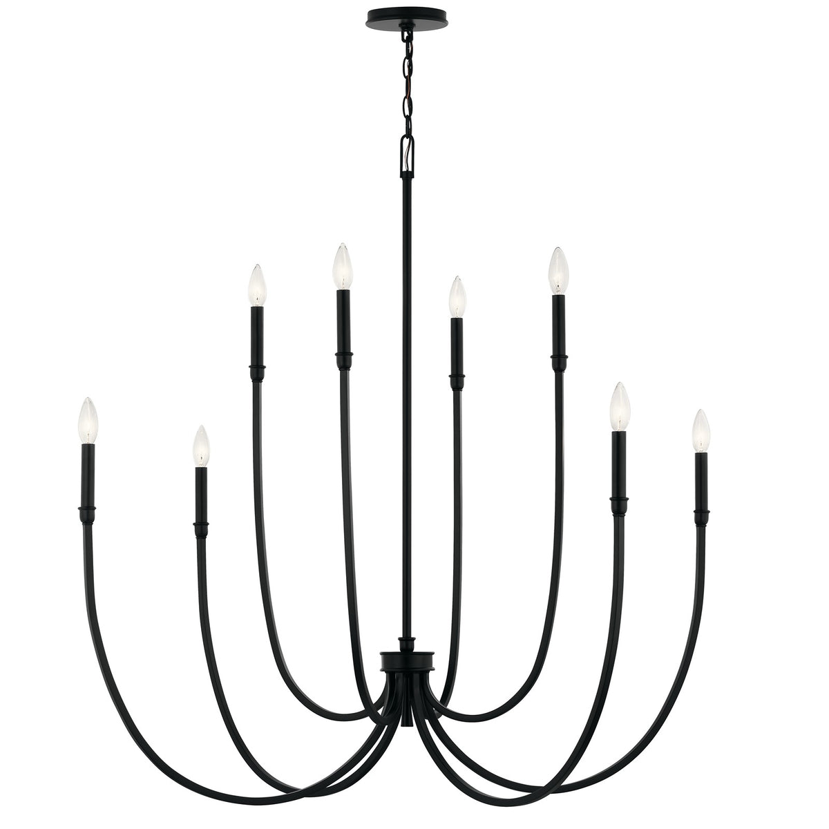Kichler Malene 43in 8-Light Chandelier | Tiered Black Steel | Foyer & Dining Room | 43.5 in H | Model 52699BK