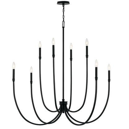 Kichler Malene 43in 8-Light Chandelier | Tiered Black Steel | Foyer & Dining Room | 43.5 in H | Model 52699BK