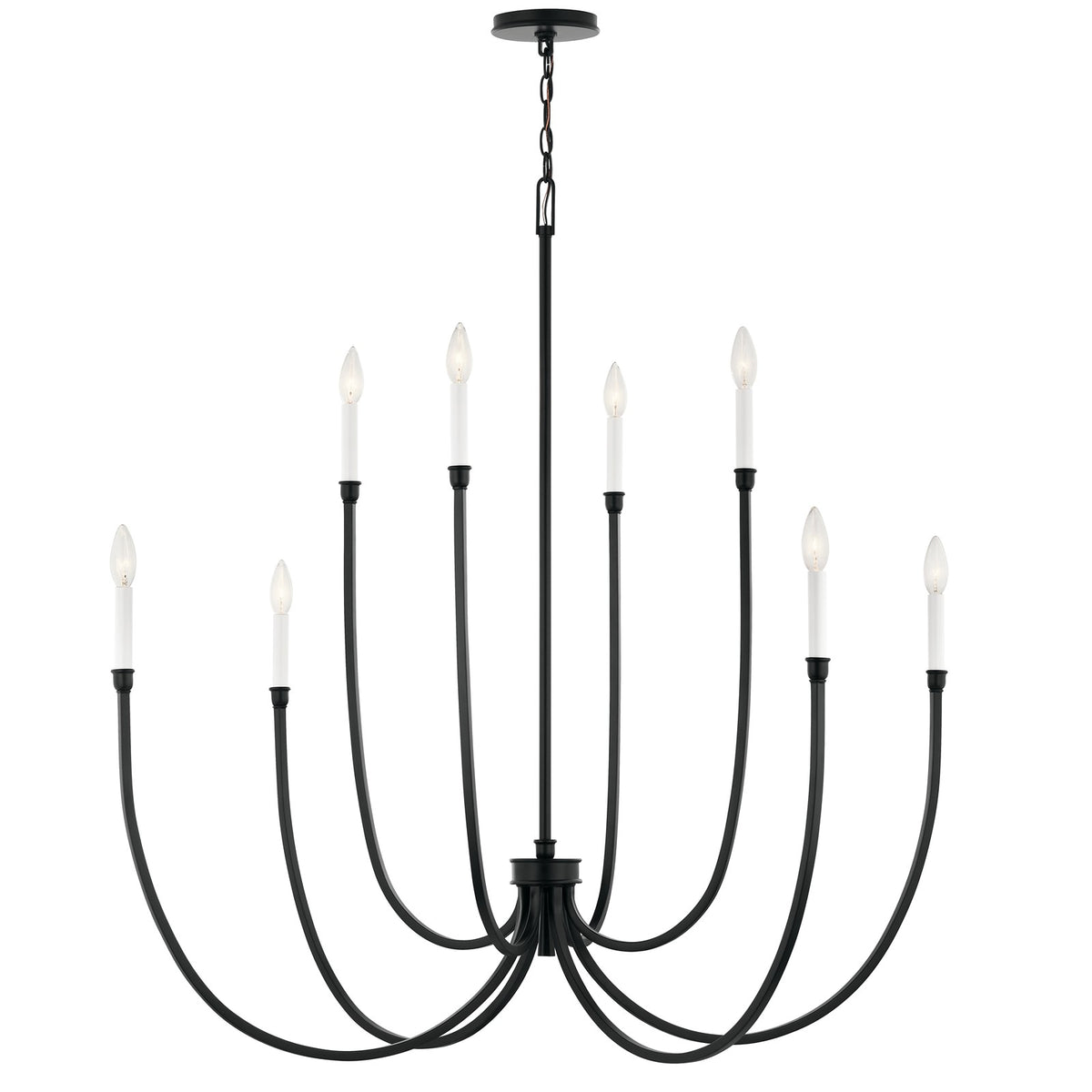 Kichler Malene 43in 8-Light Chandelier | Tiered Black Steel | Foyer & Dining Room | 43.5 in H | Model 52699BK
