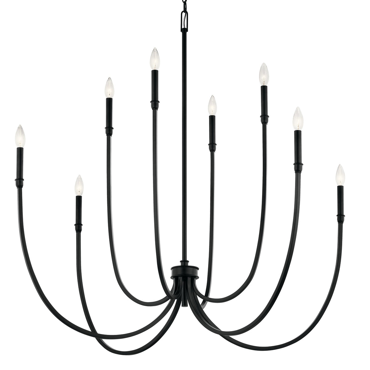 Kichler Malene 43in 8-Light Chandelier | Tiered Black Steel | Foyer & Dining Room | 43.5 in H | Model 52699BK