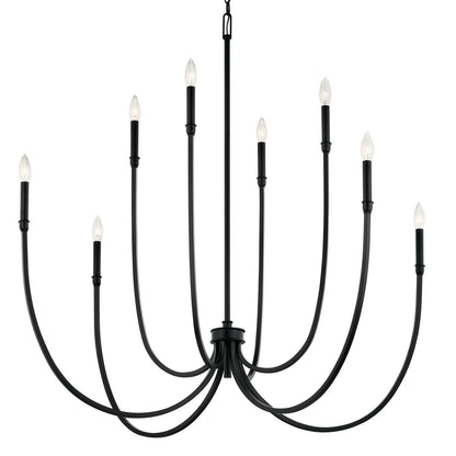 Kichler Malene 43in 8-Light Chandelier | Tiered Black Steel | Foyer & Dining Room | 43.5 in H | Model 52699BK