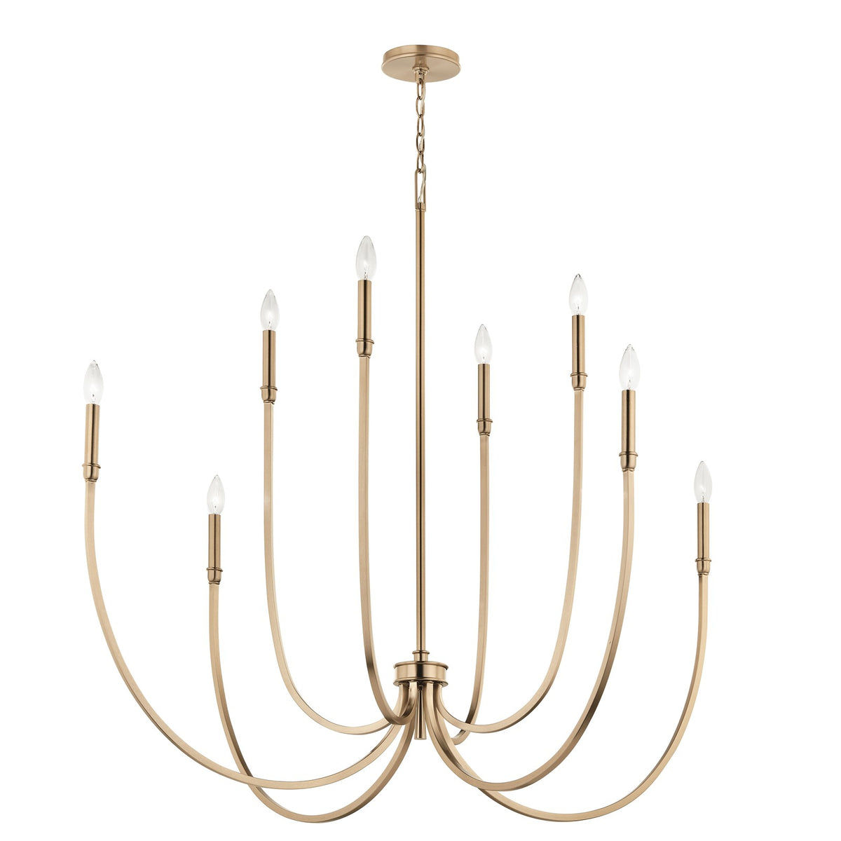 Kichler Malene 43in 8-Light Chandelier | Tiered Champagne Bronze Steel with Sweeping Arms | Foyer & Dining Room | 43.5 in H x 5.5 in | Model 52699CPZ