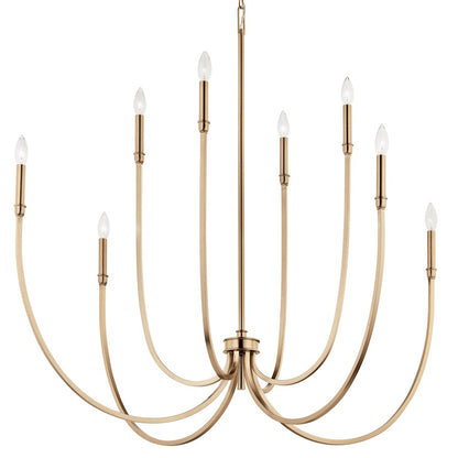Kichler Malene 43in 8-Light Chandelier | Tiered Champagne Bronze Steel with Sweeping Arms | Foyer & Dining Room | 43.5 in H x 5.5 in | Model 52699CPZ