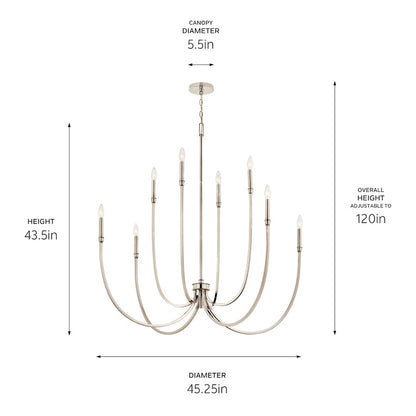 8 Light Chandelier Foyer, Polished Nickel