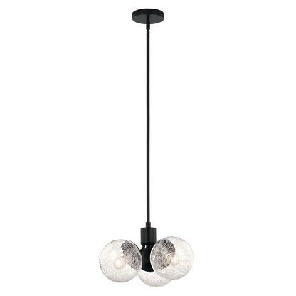Kichler Silvarious 9in 3-Light Convertible Pendant/Semi-Flush | Playful Black Steel with Clear Crackle Glass | Dining Room & Living | Model 52700BK