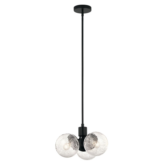 Kichler Silvarious 9in 3-Light Convertible Pendant/Semi-Flush | Playful Black Steel with Clear Crackle Glass | Dining Room & Living | Model 52700BK