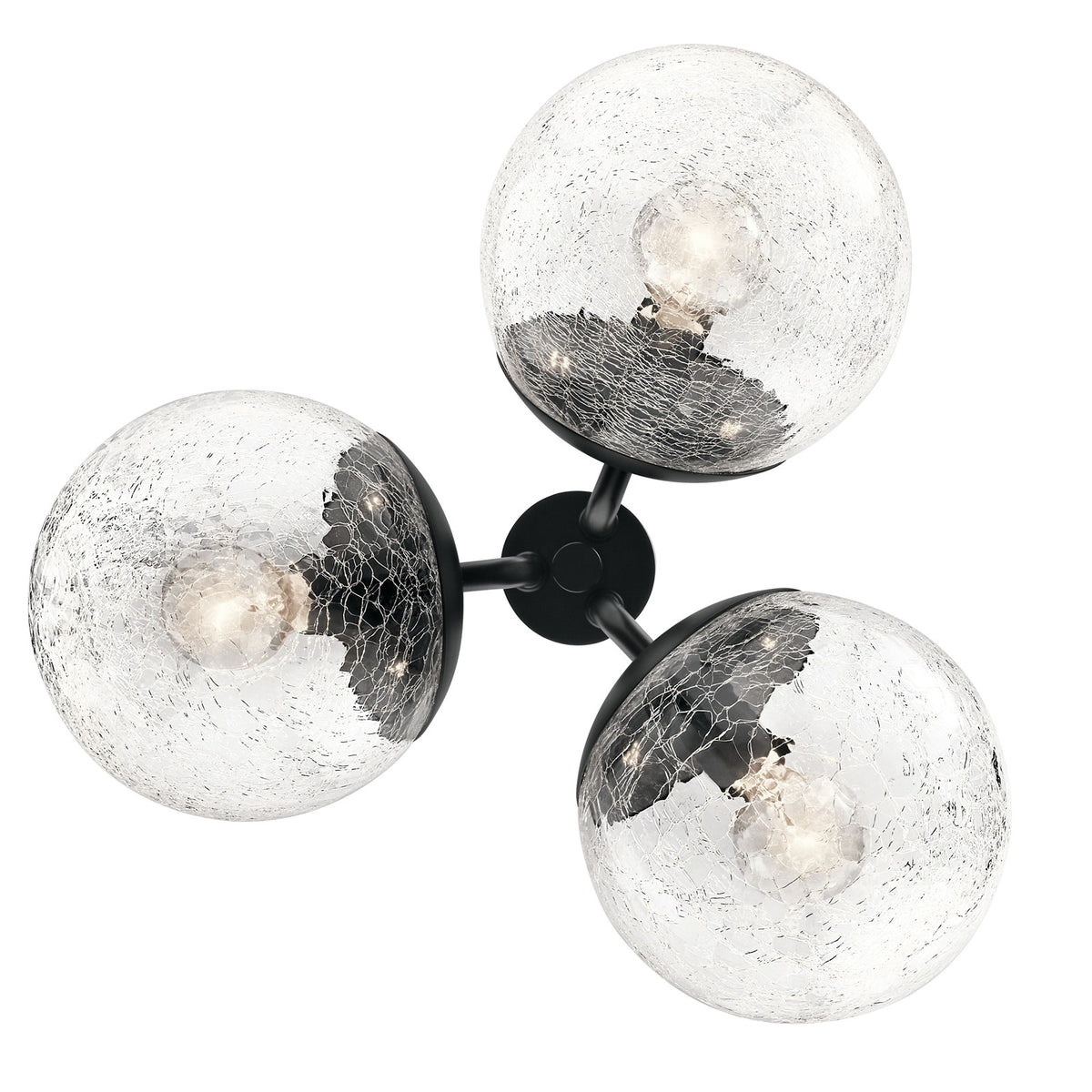 Kichler Silvarious 9in 3-Light Convertible Pendant/Semi-Flush | Playful Black Steel with Clear Crackle Glass | Dining Room & Living | Model 52700BK