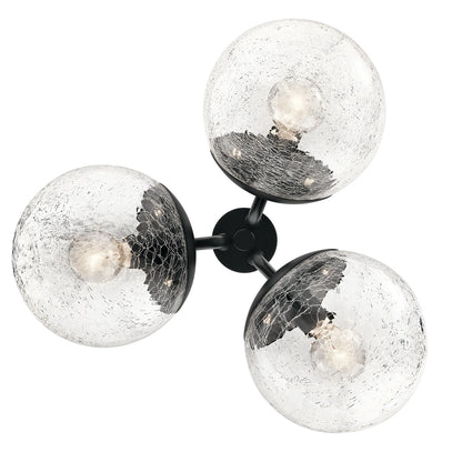 Kichler Silvarious 9in 3-Light Convertible Pendant/Semi-Flush | Playful Black Steel with Clear Crackle Glass | Dining Room & Living | Model 52700BK