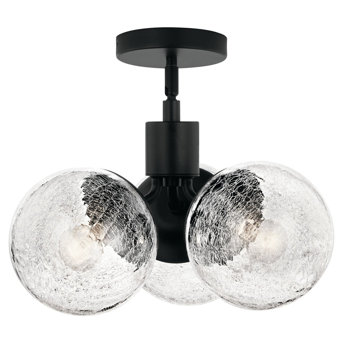 Kichler Silvarious 9in 3-Light Convertible Pendant/Semi-Flush | Playful Black Steel with Clear Crackle Glass | Dining Room & Living | Model 52700BK