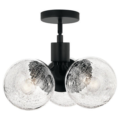 Kichler Silvarious 9in 3-Light Convertible Pendant/Semi-Flush | Playful Black Steel with Clear Crackle Glass | Dining Room & Living | Model 52700BK