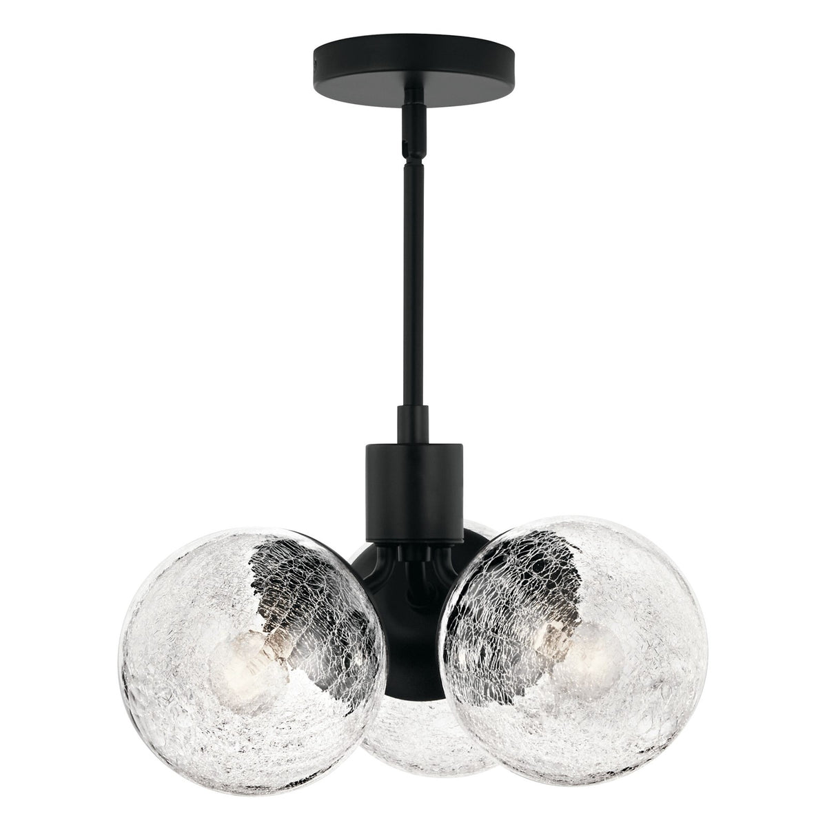 Kichler Silvarious 9in 3-Light Convertible Pendant/Semi-Flush | Playful Black Steel with Clear Crackle Glass | Dining Room & Living | Model 52700BK