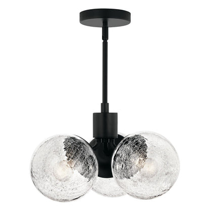 Kichler Silvarious 9in 3-Light Convertible Pendant/Semi-Flush | Playful Black Steel with Clear Crackle Glass | Dining Room & Living | Model 52700BK